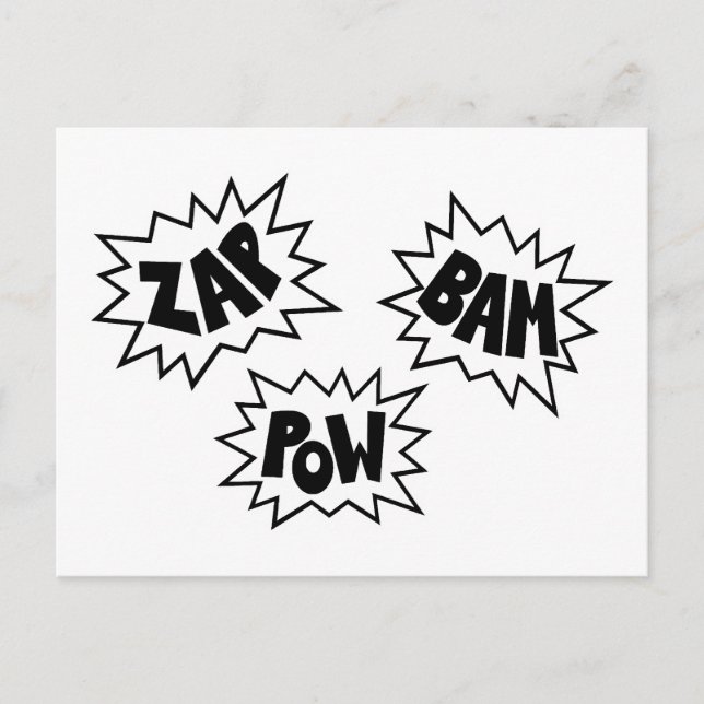 Cartão Postal FX de Som de BAM ZAP POW - Branco (Frente)