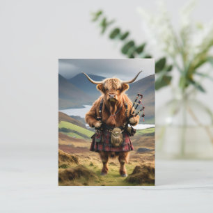 Cartão Postal Gado de Highland Escocês Tocador de Gaita,