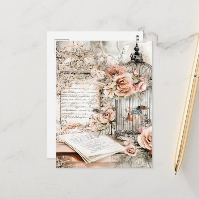 Cartão Postal Gaiola de Aves do Chique de Aquarela (Frente/Verso In Situ)