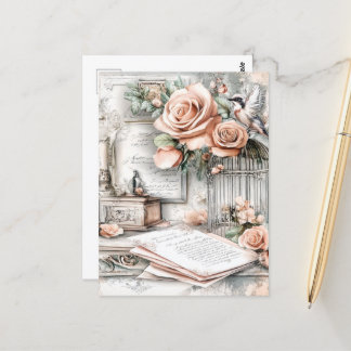 Cartão Postal Gaiolas e Rosas de aves de Chique
