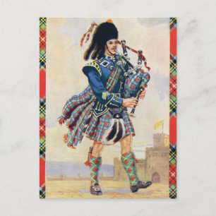 Cartão Postal Gaitero escocês, o balanço do kilt