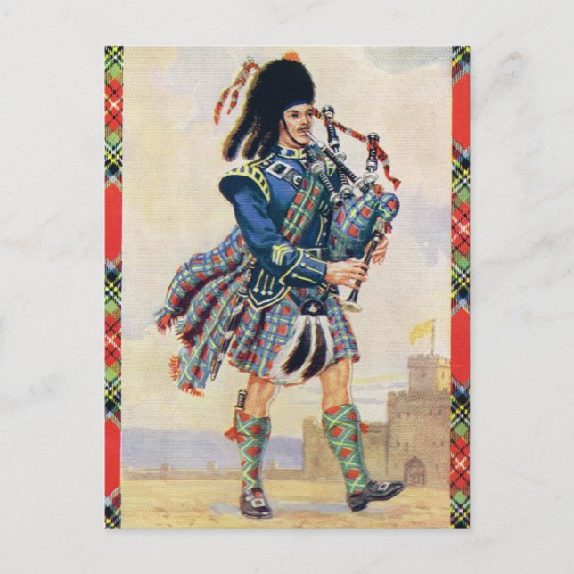 Cartão Postal Gaitero escocês, o balanço do kilt (Frente)