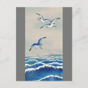 Cartão Postal Gaivotas sobre as ondas, Watanabe Seitei