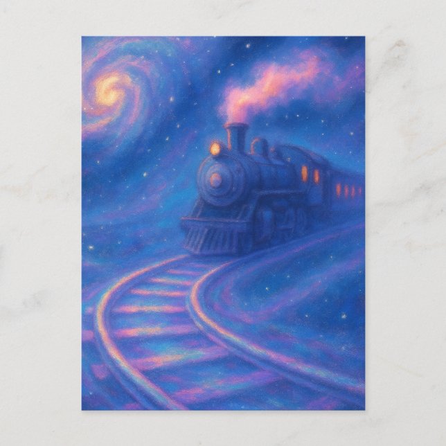 Cartão Postal Galactic Train Track - Pastel Style Fantasy Art (Frente)