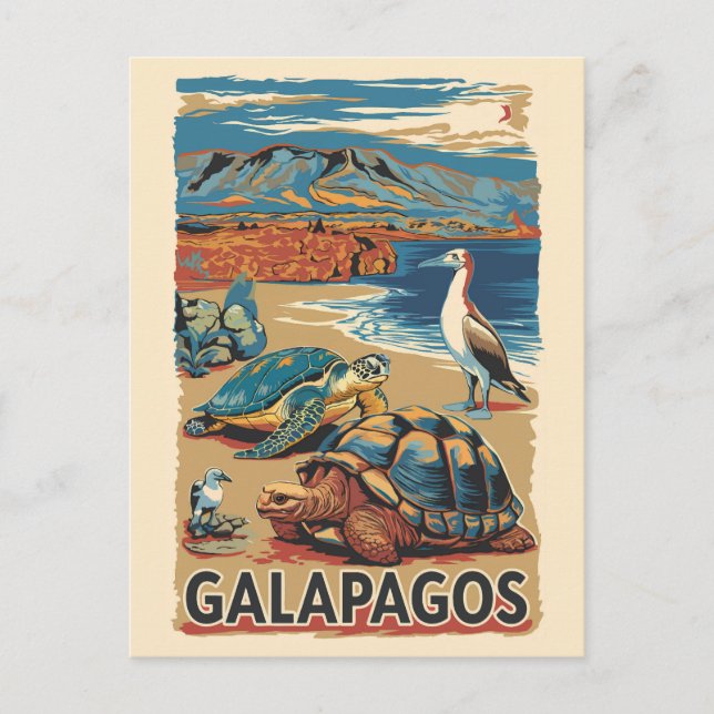 Cartão Postal Galápagos Animais de Viagem de Arte (Frente)