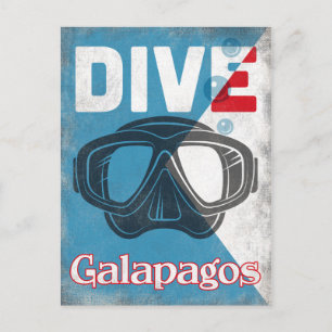 Cartão Postal Galápagos Vintage Scuba Divisória