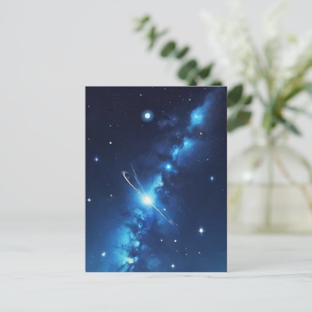 Cartão Postal Galáxia celestial azul de estrelas (Em pé/Frente)