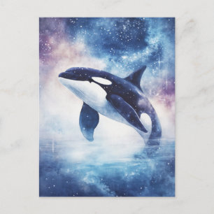 Cartão Postal Galáxia Noturna da Baleia Orca Estrelada