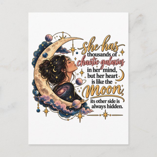 Cartão Postal Galáxias Caóticas Em Sua Mente Lua Celestial (Frente)