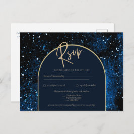 Cartão Postal Galaxy Starry Night Marinho Blue Dourado Casamento
