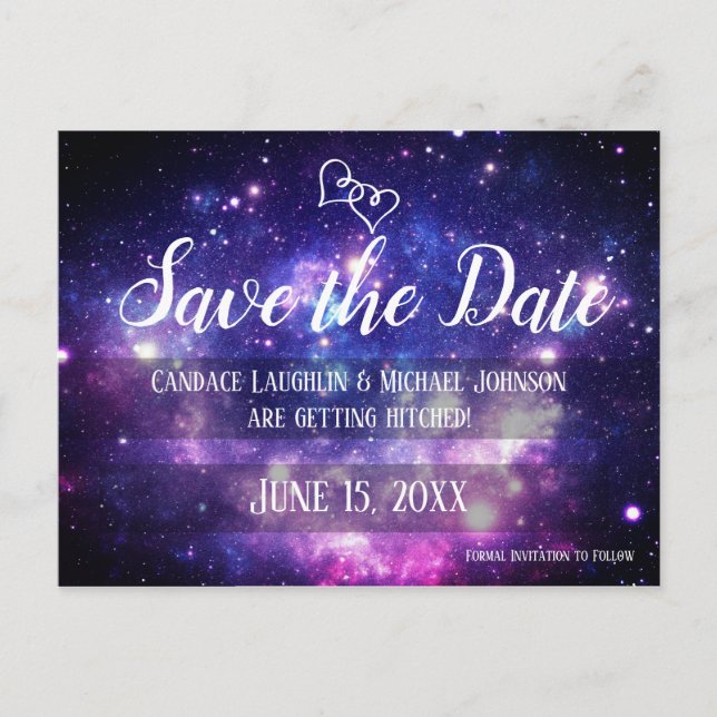 Cartão Postal Galaxy Starry Night Space Wedding Save the Date (Frente)