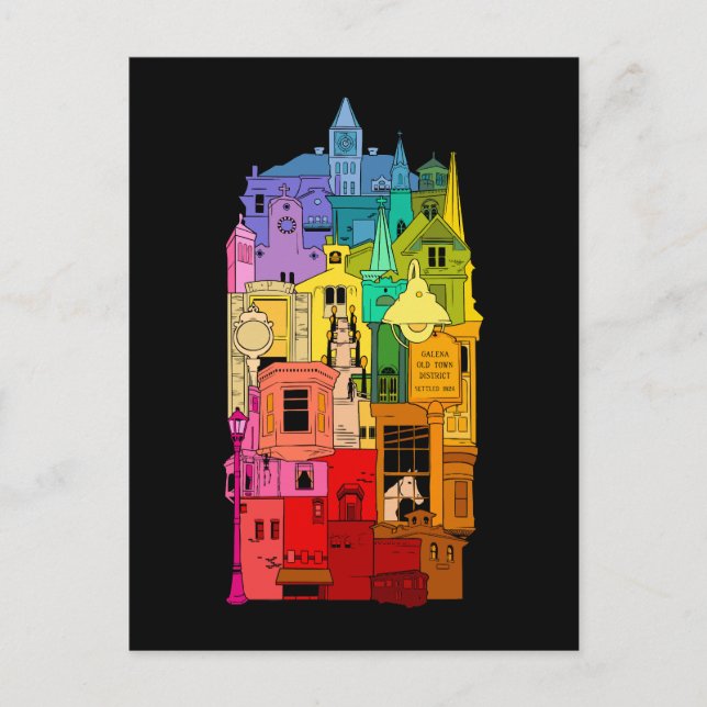 Cartão Postal Galena Histórica Arco-íris Illinois (Frente)