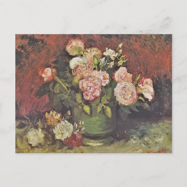 Cartão Postal Galeria de Arte Foral Van Gogh Peonies e RosasHD (Frente)