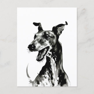 Cartão Postal Galgo Español preto-e-branco | Greyhound alegre