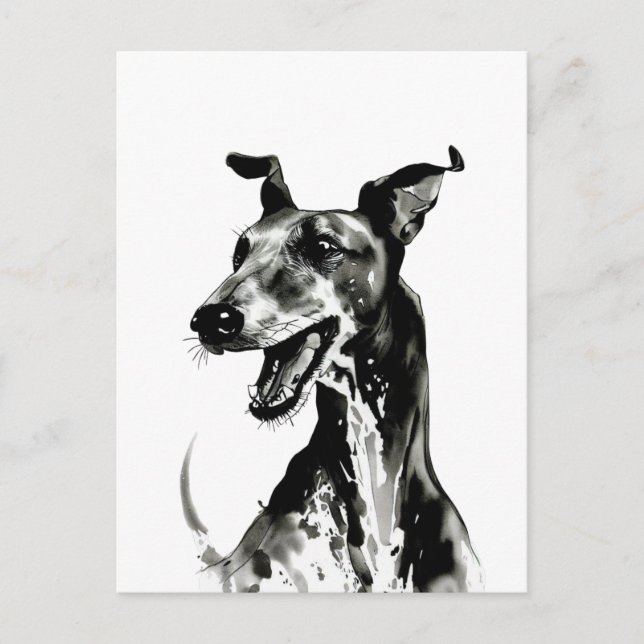 Cartão Postal Galgo Español preto-e-branco | Greyhound alegre (Frente)