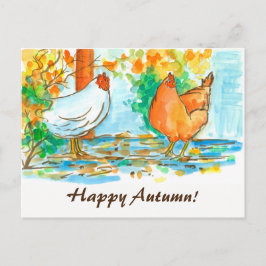 Cartão Postal Galinha Aquarela Outono Feliz
