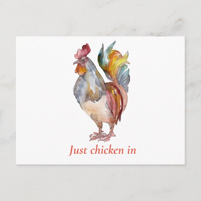 Cartão Postal Galinha Colorida Aquarela Engraçada apenas frango (Frente)