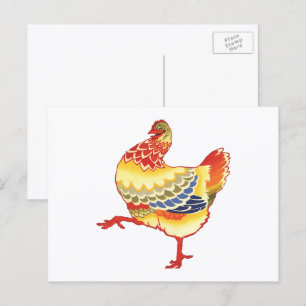 Cartão Postal Galinha Colorida Vintage do Barnyard da Fazenda
