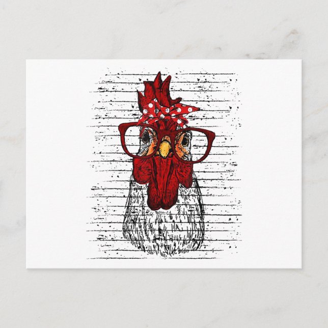 Cartão Postal Galinha com bandana e óculos bonitos (Frente)