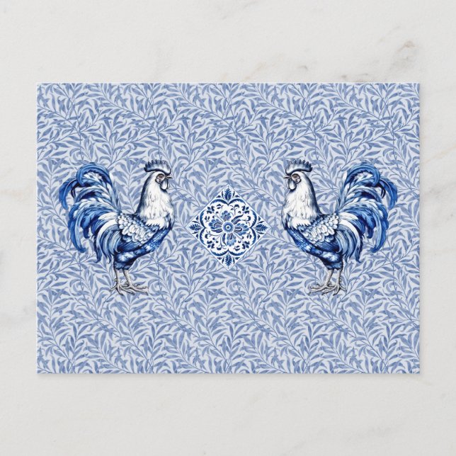 Cartão Postal Galinha De rico Azul E Galo Branco (Frente)