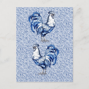 Cartão Postal Galinha De rico Azul E Galo Branco