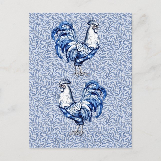 Cartão Postal Galinha De rico Azul E Galo Branco (Frente)