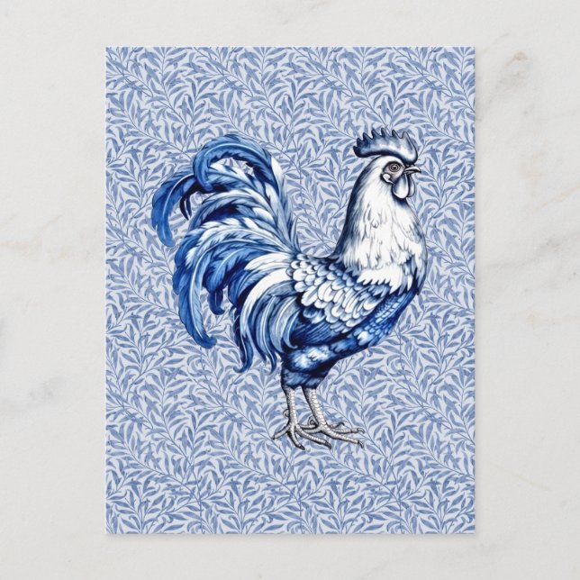 Cartão Postal Galinha De rico Azul E Galo Branco (Frente)