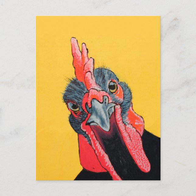 Cartão Postal Galinha irritada em amarelo (Frente)