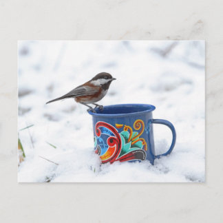 Cartão Postal Galinha na neve