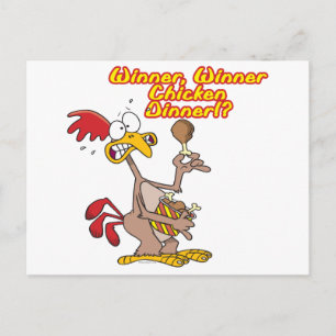 Cartão Postal galinha vencedora janta humor irônico