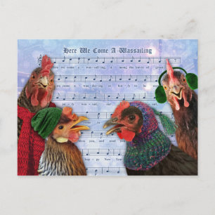 Cartão Postal Galinhas Cantando Caróis De Natal