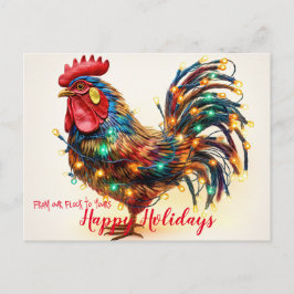 Cartão Postal Galinhas Engraçadas Rooster Luzes de Natal