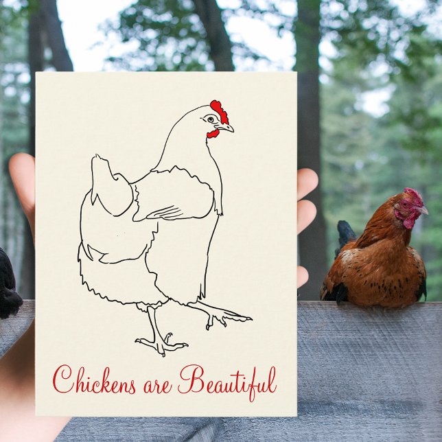 Cartão Postal Galinhas são lindas dançarinas lindas quando desen (Chickens are beautiful quote with simple hen farm animal line art drawing greetings postcard)