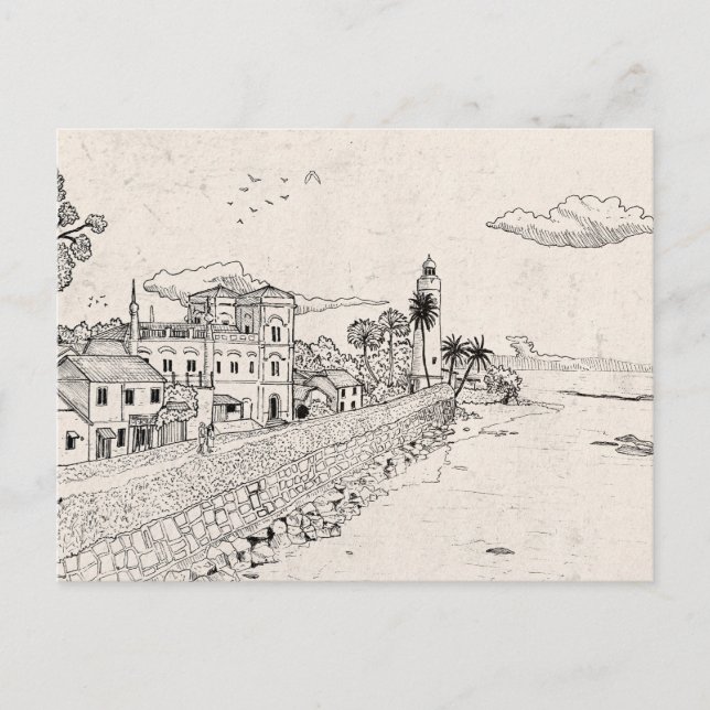 Cartão Postal Galle Dutch Fort Sri Lanka - Ilustração de Tinta C (Frente)