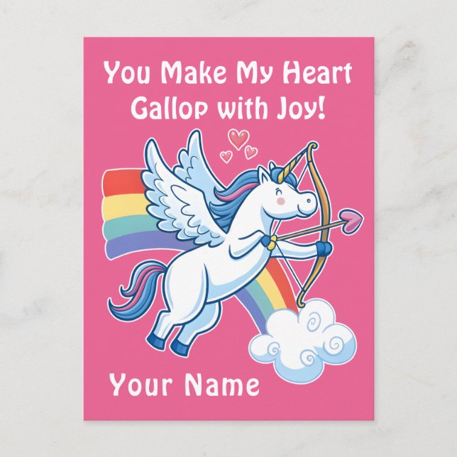 Cartão Postal Galloping Unicorn Cupid’s Love Magic  (Frente)