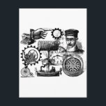 Cartão Postal galo<br><div class="desc">Aqui está um design gráfico preto-e-branco que apresenta os ideais de invenções galantejeiras ou vitorianas. Adicione seu próprio texto ou instrução para personalizar este maravilhoso design. Excelente como presente para inventores, professores, cientistas, inovadores, formadores de declarações, designers e muito mais. Apresentam-se: motor a vapor e avião flutuante, engrenagens, homem googleado,...</div>