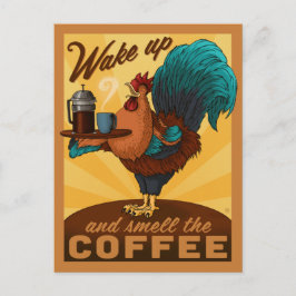 Cartão Postal Galo - Acordar e cheiro ao café