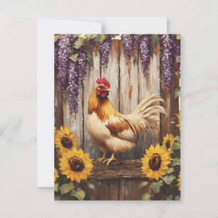 Cartão Postal Galo de Fazendas Russo com Girassóis e Wisteria