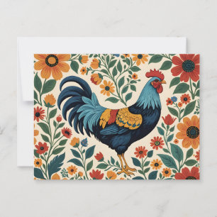 Cartão Postal Galo Índigo Arte Popular