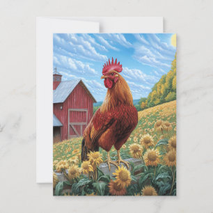 Cartão Postal Galo numa pintura de Fazenda de girassol