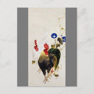 Cartão Postal Galo, Pintainho e Ipoméia, Watanabe Seitei