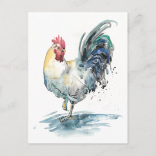 Cartão Postal Galo Splash - Aquarela