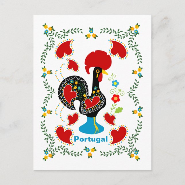 Cartão Postal Galo Tradicional de Portugal em preto (Frente)