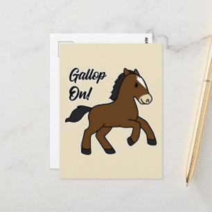 Cartão Postal Galope Adorável! Design de Cavalo Kawaii Feliz