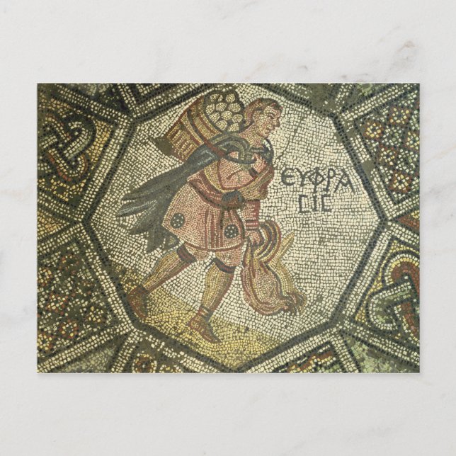 Cartão Postal Galos de carregando camponês e uma cesta de ovos (Frente)