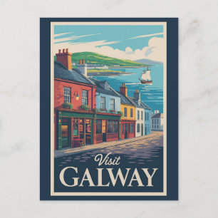 Cartão Postal Galway Ireland Illustration Viagem Art Vintage