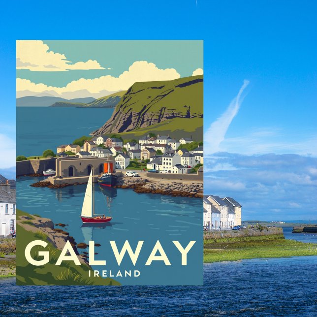 Cartão Postal Galway Ireland Retro Viagem Art (Galway Ireland Retro Travel Art Postcard)