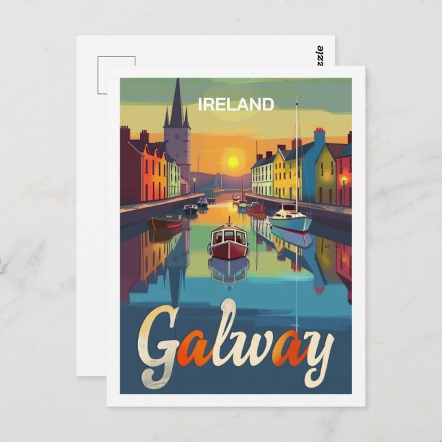Cartão Postal Galway Irlanda Antigo Local de Viagem Famoso (Frente/Verso)