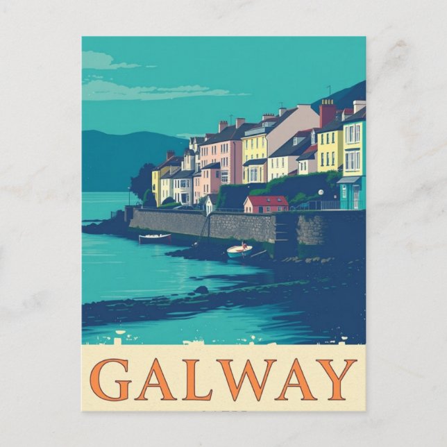 Cartão Postal Galway Irlanda Antigo Local de Viagem Famoso (Frente)