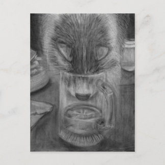 Cartão Postal Gama de Bebendo de Gato Gama de Carvão Original De